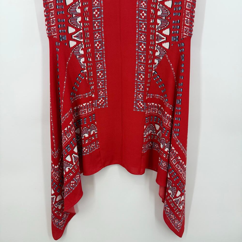 BCBG Maxazria Red V-Neck Handkerchief Hem Sleeveless Dress Women’s Medium - Picture 7 of 11